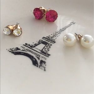 Pink + Pearl Stud Earring Trio Set